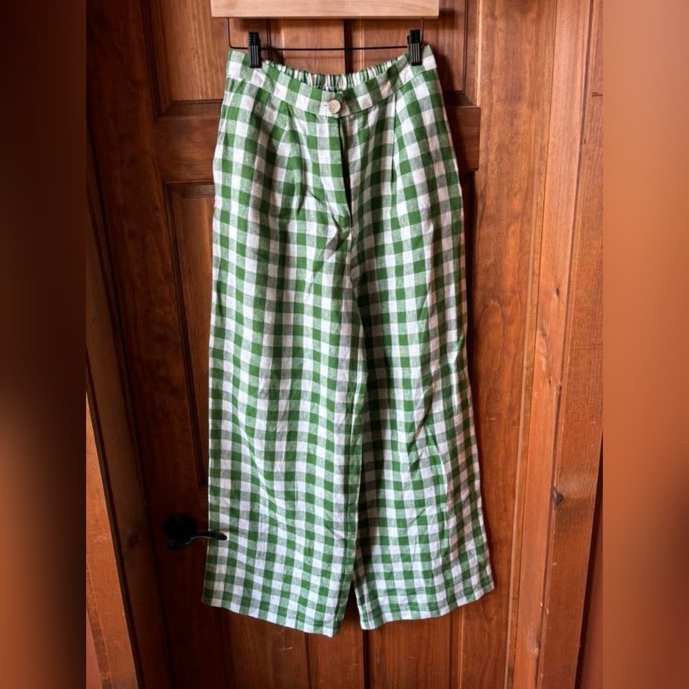Amour Linen Green Gingham Pants